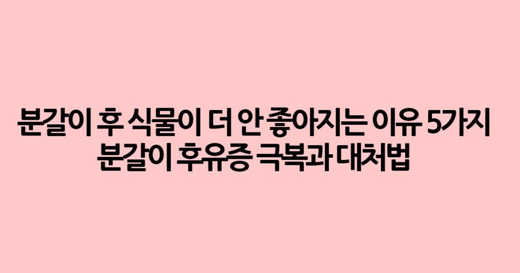 분갈이 후 식물이 더 안 좋아지는 이유 5가지: 분갈이 후유증 극복과 대처법