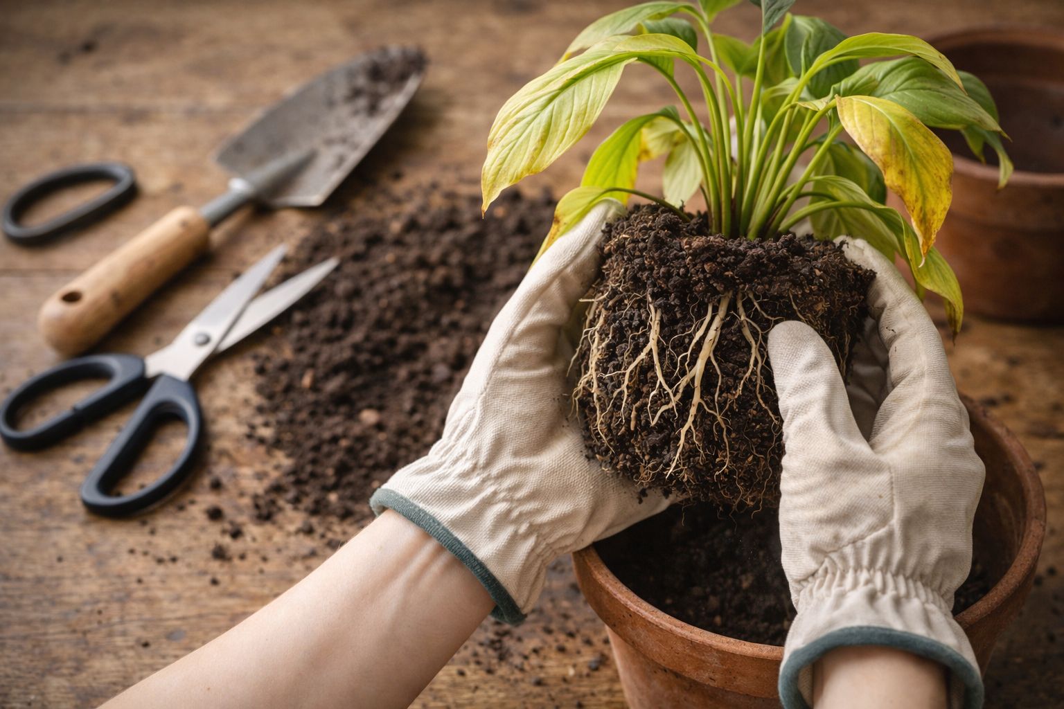 식물 분갈이 및 가지치기 작업