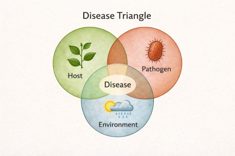 식물병의 삼각형: 기주, 병원체, 환경의 상호작용 다이어그램