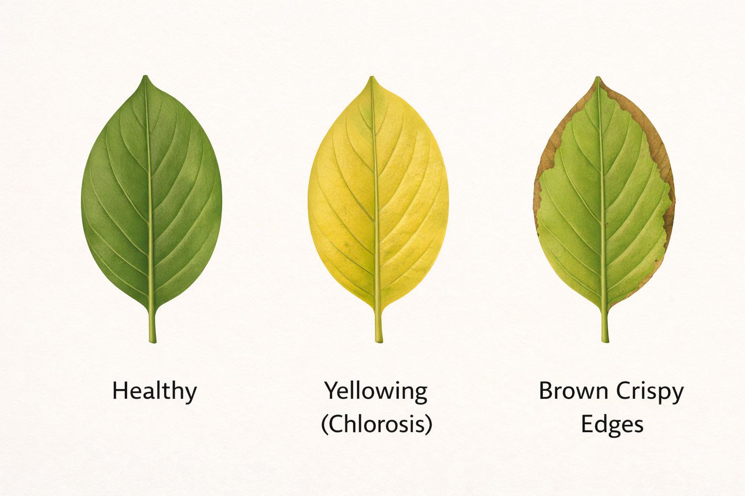 식물 잎의 다양한 병징과 증상 비교