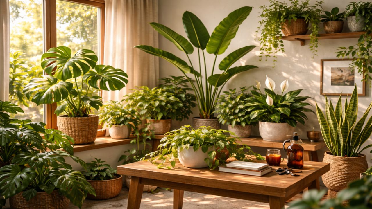 건강하고 풍성하게 자란 실내 관엽식물