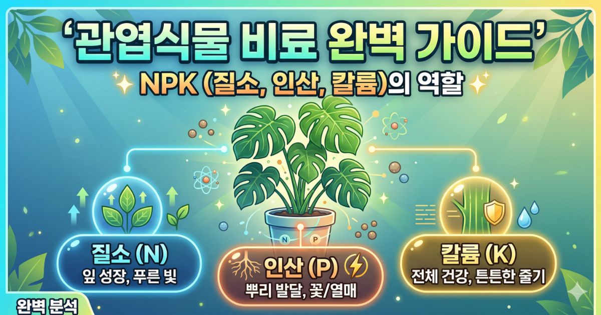 건강한 잎을 위한 관엽식물 비료 주는 모습