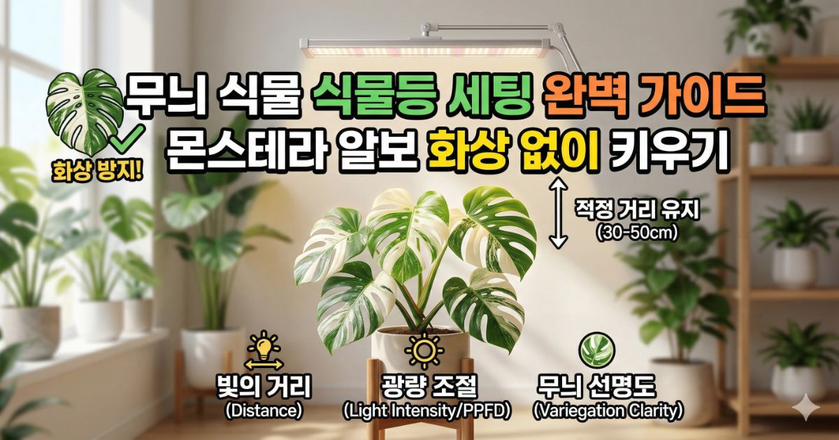 무늬 식물 식물등 세팅 몬스테라 알보 화상 예방