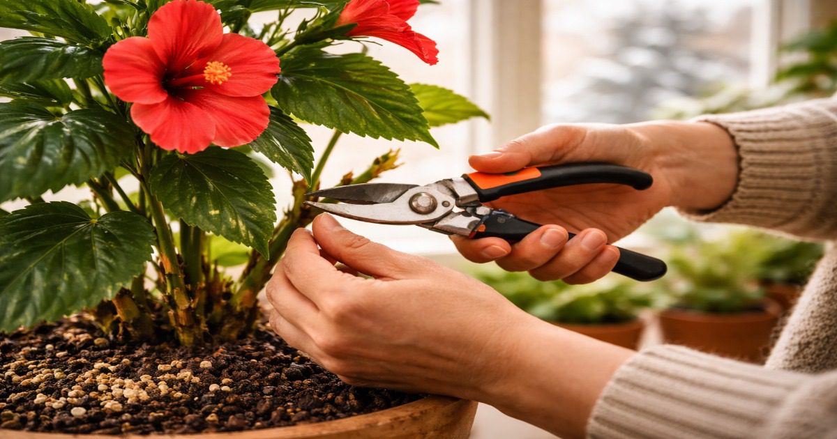 겨울철 히비스커스 가지치기 및 실내 월동 관리