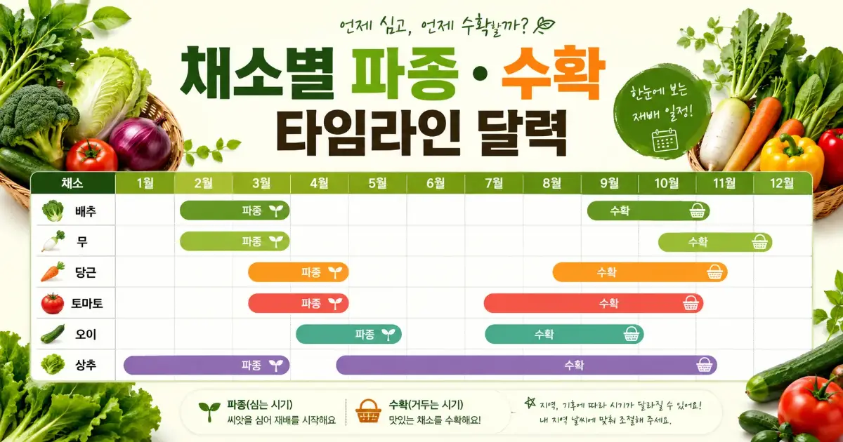 채소 파종 수확 시기를 한눈에 보여주는 봄 텃밭 달력과 씨앗